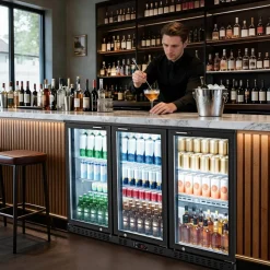 VEVOR Back Bar Cooler, 11.4 Cu.Ft Commercial Beverage Refrigerator with 3 Glass Door, Large Under Counter Fridge w/ LED Lighting, Shelf, Low-E Glass Display Cooler for Store, Lobby, Restaurant, Pub
