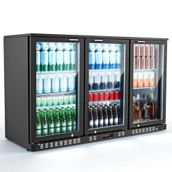 VEVOR Back Bar Cooler, 11.4 Cu.Ft Commercial Beverage Refrigerator with 3 Glass Door, Large Under Counter Fridge w/ LED Lighting, Shelf, Low-E Glass Display Cooler for Store, Lobby, Restaurant, Pub