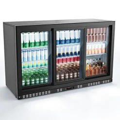 VEVOR Back Bar Cooler, 11.4 Cu.Ft Commercial Beverage Refrigerator, 3 Sliding Glass Doors, Fan Cooling Under Counter Beer Fridge w/ LED Lighting, Shelves, Low-E Glass Display for Drinks, Bar, Store