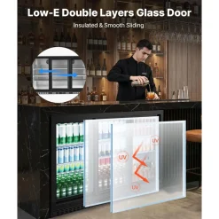 VEVOR Back Bar Cooler, 11.4 Cu.Ft Commercial Beverage Refrigerator, 3 Sliding Glass Doors, Fan Cooling Under Counter Beer Fridge w/ LED Lighting, Shelves, Low-E Glass Display for Drinks, Bar, Store