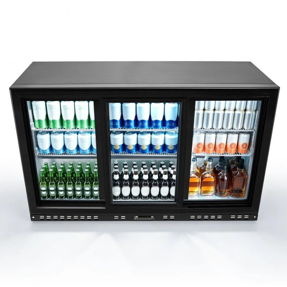 VEVOR Back Bar Cooler, 11.4 Cu.Ft Commercial Beverage Refrigerator, 3 Sliding Glass Doors, Fan Cooling Under Counter Beer Fridge w/ LED Lighting, Shelves, Low-E Glass Display for Drinks, Bar, Store