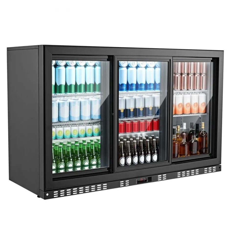 VEVOR Back Bar Cooler, 11.4 Cu.Ft Commercial Beverage Refrigerator, 3 Sliding Glass Doors, Fan Cooling Under Counter Beer Fridge w/ LED Lighting, Shelves, Low-E Glass Display for Drinks, Bar, Store