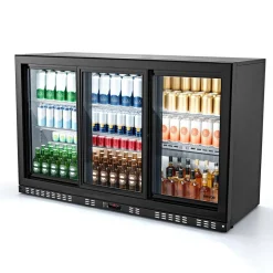 VEVOR Back Bar Cooler, 11.4 Cu.Ft Commercial Beverage Refrigerator, 3 Sliding Glass Doors, Fan Cooling Under Counter Beer Fridge w/ LED Lighting, Shelves, Low-E Glass Display for Drinks, Bar, Store
