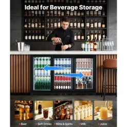 VEVOR Back Bar Cooler, 11.4 Cu.Ft Commercial Beverage Refrigerator, 3 Sliding Glass Doors, Fan Cooling Under Counter Beer Fridge w/ LED Lighting, Shelves, Low-E Glass Display for Drinks, Bar, Store