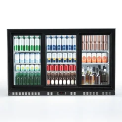 VEVOR Back Bar Cooler, 11.4 Cu.Ft Commercial Beverage Refrigerator, 3 Sliding Glass Doors, Fan Cooling Under Counter Beer Fridge w/ LED Lighting, Shelves, Low-E Glass Display for Drinks, Bar, Store