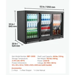 VEVOR Back Bar Cooler, 11.4 Cu.Ft Commercial Beverage Refrigerator, 3 Sliding Glass Doors, Fan Cooling Under Counter Beer Fridge w/ LED Lighting, Shelves, Low-E Glass Display for Drinks, Bar, Store
