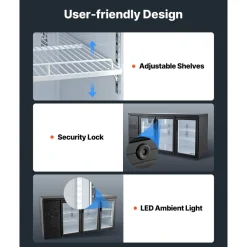 VEVOR Back Bar Cooler, 19.6 Cu. Ft Counter Height Beverage Refrigerator, Commercial Bar Display Fridge w/ 3 Glass Doors, LED Lighting, Fan Cooling Beer Wine Cooler for Pub, Merchandiser, Store