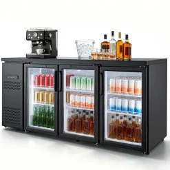 VEVOR Back Bar Cooler, 19.6 Cu. Ft Counter Height Beverage Refrigerator, Commercial Bar Display Fridge w/ 3 Glass Doors, LED Lighting, Fan Cooling Beer Wine Cooler for Pub, Merchandiser, Store