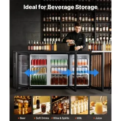 VEVOR Back Bar Cooler, 19.6 Cu. Ft Counter Height Beverage Refrigerator, Commercial Bar Display Fridge w/ 3 Glass Doors, LED Lighting, Fan Cooling Beer Wine Cooler for Pub, Merchandiser, Store