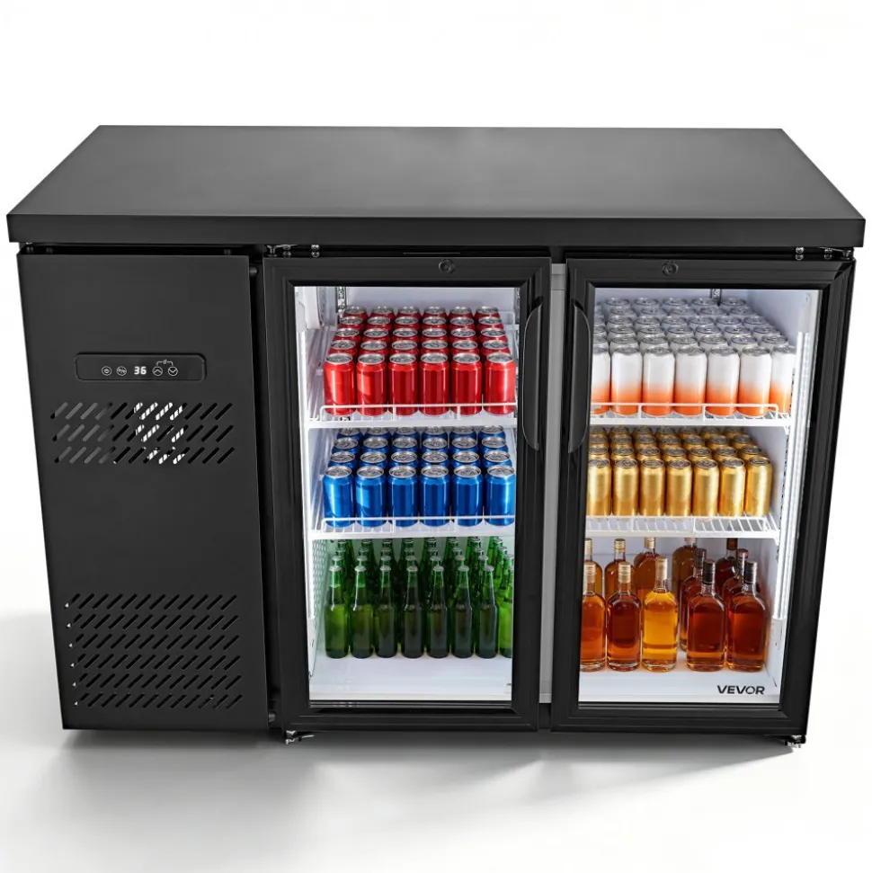 VEVOR Back Bar Cooler, 11.8 Cu. Ft Counter Height Beverage Refrigerator, Commercial Display Fridge w/ 2 Glass Doors, LED Lighting, Shelves, Fan Cooling Beer Wine Cooler for Pub, Merchandiser, Office