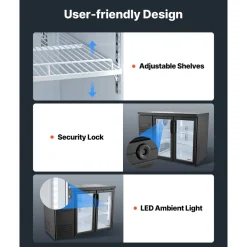 VEVOR Back Bar Cooler, 11.8 Cu. Ft Counter Height Beverage Refrigerator, Commercial Display Fridge w/ 2 Glass Doors, LED Lighting, Shelves, Fan Cooling Beer Wine Cooler for Pub, Merchandiser, Office