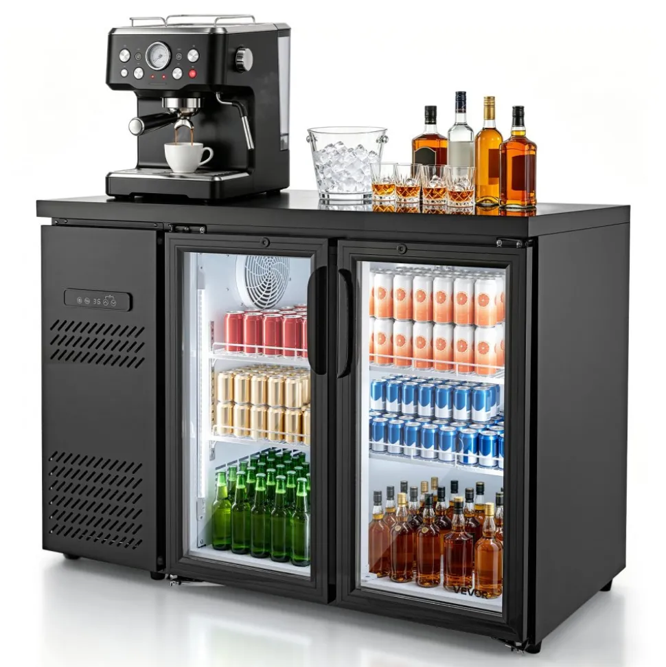 VEVOR Back Bar Cooler, 11.8 Cu. Ft Counter Height Beverage Refrigerator, Commercial Display Fridge w/ 2 Glass Doors, LED Lighting, Shelves, Fan Cooling Beer Wine Cooler for Pub, Merchandiser, Office