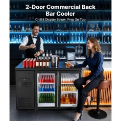 VEVOR Back Bar Cooler, 11.8 Cu. Ft Counter Height Beverage Refrigerator, Commercial Display Fridge w/ 2 Glass Doors, LED Lighting, Shelves, Fan Cooling Beer Wine Cooler for Pub, Merchandiser, Office