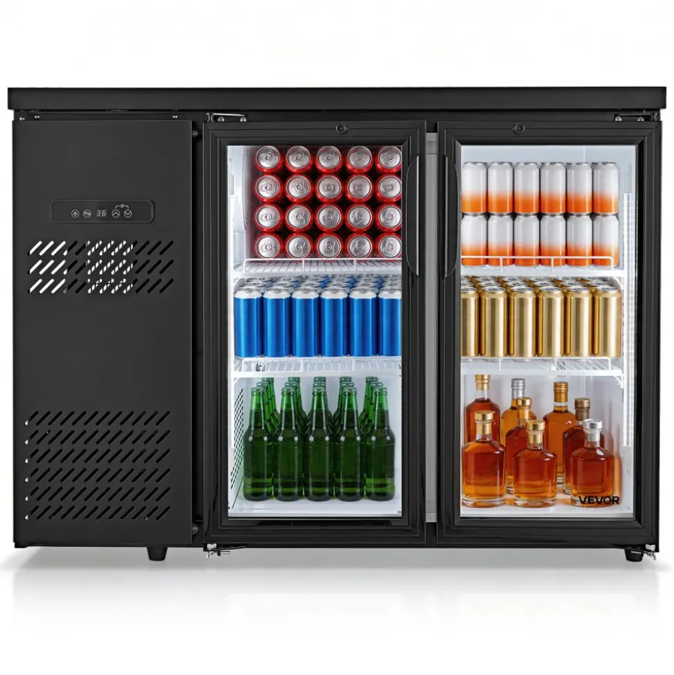 VEVOR Back Bar Cooler, 11.8 Cu. Ft Counter Height Beverage Refrigerator, Commercial Display Fridge w/ 2 Glass Doors, LED Lighting, Shelves, Fan Cooling Beer Wine Cooler for Pub, Merchandiser, Office