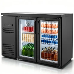 VEVOR Back Bar Cooler, 11.8 Cu. Ft Counter Height Beverage Refrigerator, Commercial Display Fridge w/ 2 Glass Doors, LED Lighting, Shelves, Fan Cooling Beer Wine Cooler for Pub, Merchandiser, Office