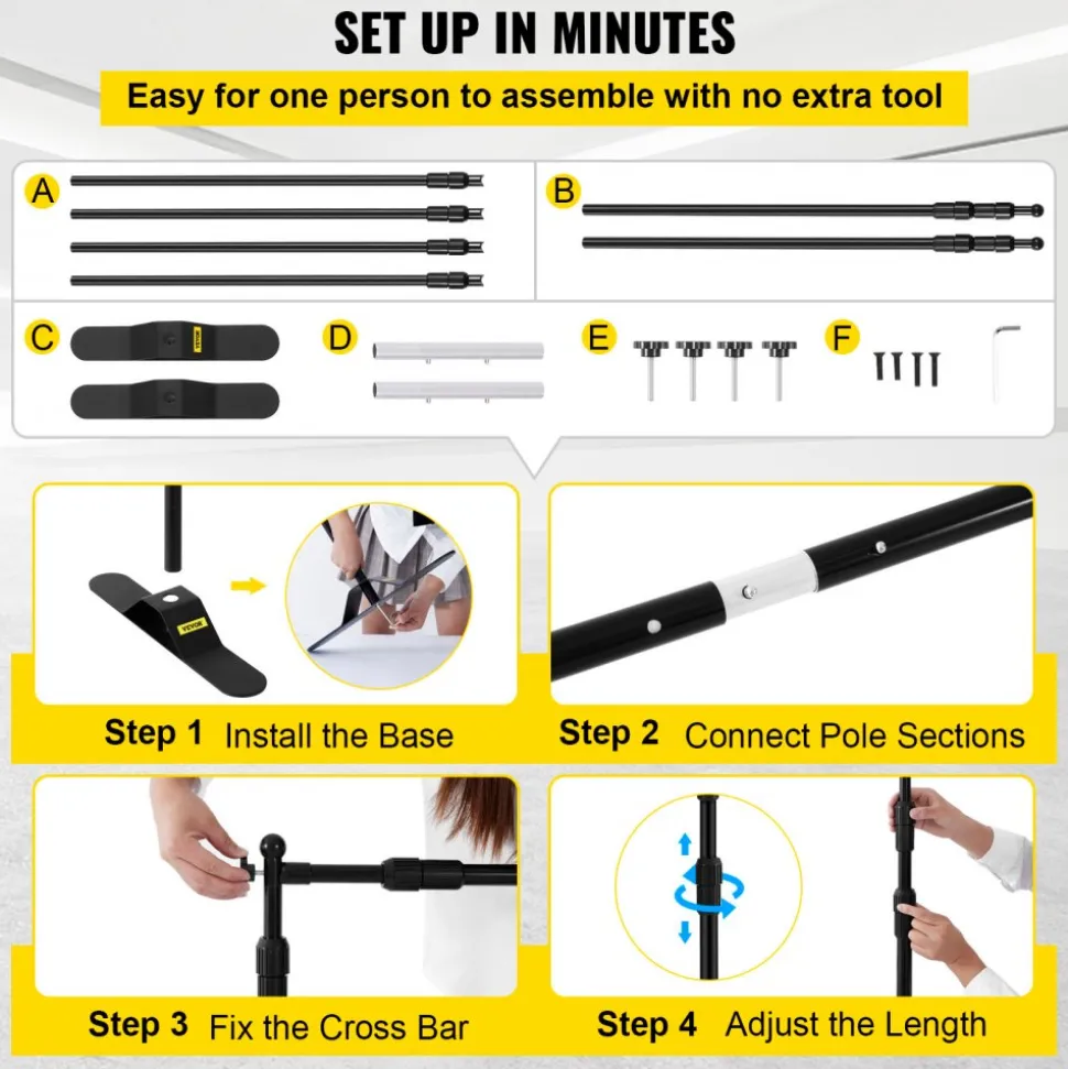 VEVOR Backdrop Banner Stand 8 x 8 Ft Adjustable Heavy Duty Background Stand with 1 Carrying Bag, Backdrop Stand for Parties Wedding Photo Booth Trade Show