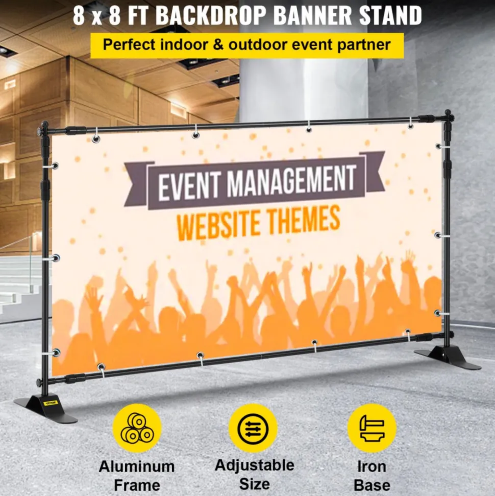 VEVOR Backdrop Banner Stand 8 x 8 Ft Adjustable Heavy Duty Background Stand with 1 Carrying Bag, Backdrop Stand for Parties Wedding Photo Booth Trade Show