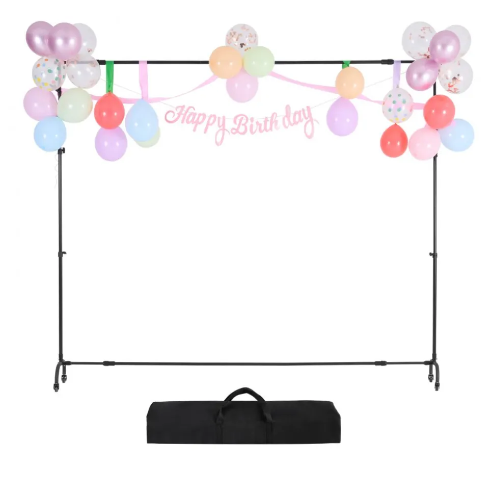 VEVOR Backdrop Stand with Wheels, 7 x 10 ft Adjustable Photo Backdrop Stand Kit, Moveable Background Backdrop Stand, Heavy Duty Projector Screen Stand, for Wedding, Photo Studio & Party