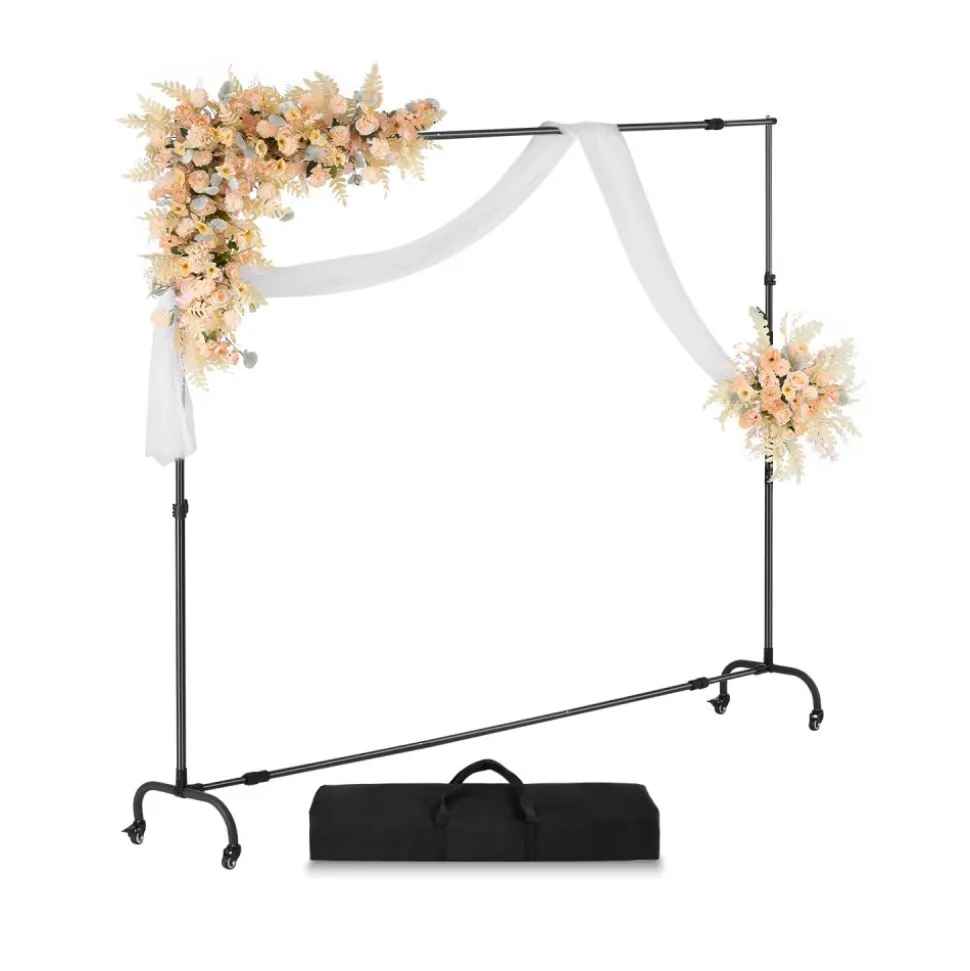 VEVOR Backdrop Stand with Wheels, 7 x 10 ft Adjustable Photo Backdrop Stand Kit, Moveable Background Backdrop Stand, Heavy Duty Projector Screen Stand, for Wedding, Photo Studio & Party