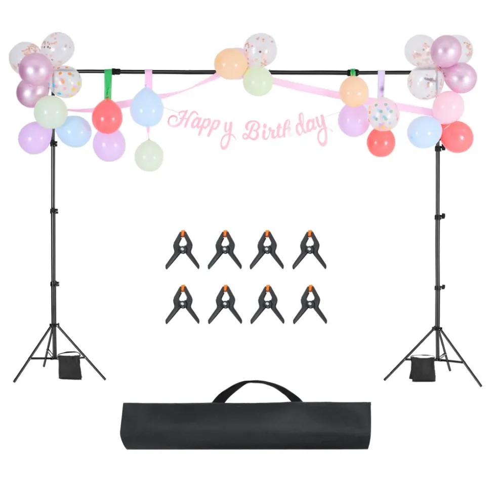 VEVOR Backdrop Stand, 7 x 10 ft Adjustable Photo Backdrop Stand Kit, Portable Background Backdrop Stand with 3 Crossbars, Heavy Duty Projector Screen Stand, for Wedding, Photo Video Studio & Party