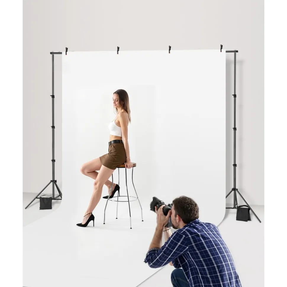 VEVOR Backdrop Stand, 7 x 10 ft Adjustable Photo Backdrop Stand Kit, Portable Background Backdrop Stand with 3 Crossbars, Heavy Duty Projector Screen Stand, for Wedding, Photo Video Studio & Party