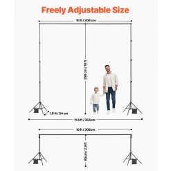 VEVOR Backdrop Stand, 10 x 10 ft Adjustable Photo Backdrop Stand Kit, Portable Background Backdrop Stand with 4 Crossbars, Heavy Duty Projector Screen Stand, for Wedding, Photo Video Studio & Party