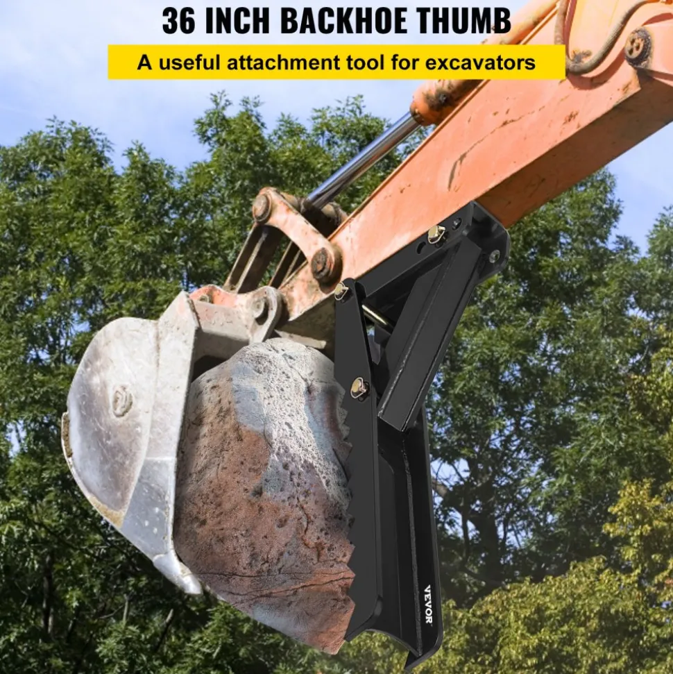 VEVOR Backhoe Excavator Thumb Attachments, 36 inch Adjustable Extreme Weld On Backhoe Thumb Hoe Clamp 1/2 Inch Teeth Thick Steel Plate 16MM Assembly Bolt-On Design