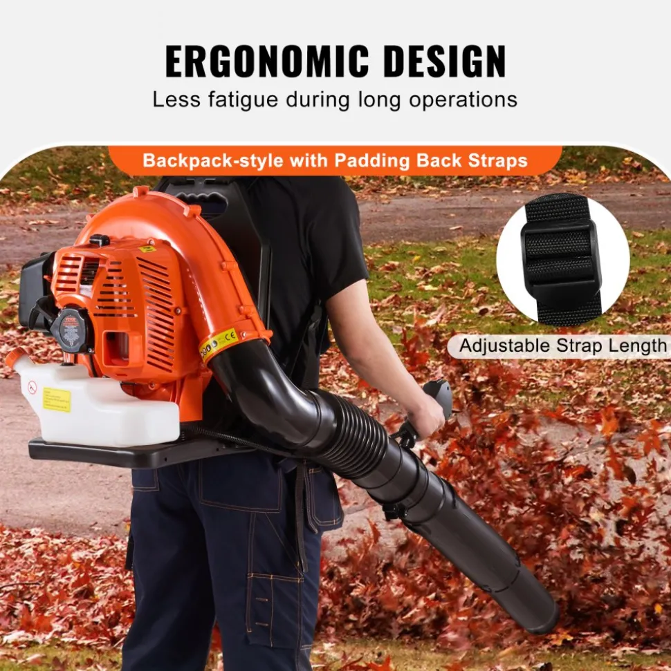 VEVOR Backpack Leaf Blower, 79CC 2-Cycle Gas Leaf Blower with 3L Fuel Tank, 930CFM Air Volume 184MPH Speed, Ideal for Lawn Care, Leaf Cleaning, and Snow Removal