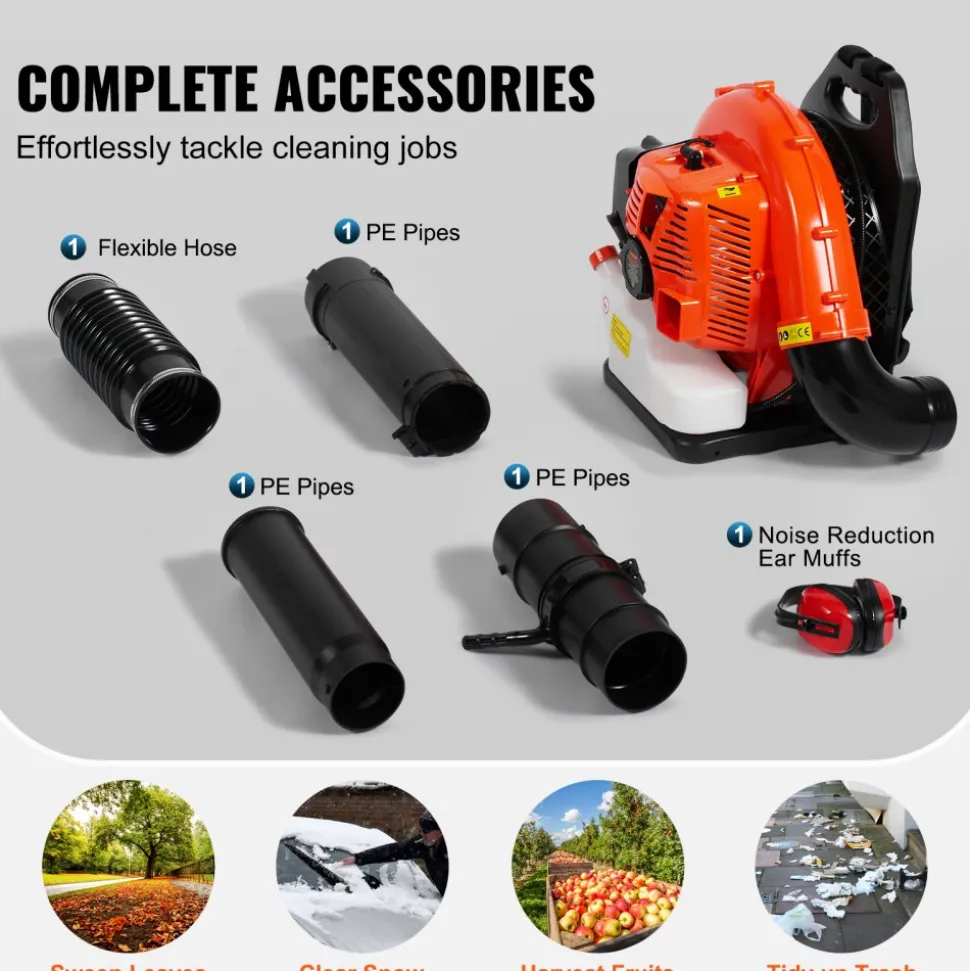 VEVOR Backpack Leaf Blower, 79CC 2-Cycle Gas Leaf Blower with 3L Fuel Tank, 930CFM Air Volume 184MPH Speed, Ideal for Lawn Care, Leaf Cleaning, and Snow Removal