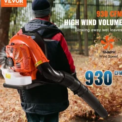VEVOR Backpack Leaf Blower, 79CC 2-Cycle Gas Leaf Blower with 3L Fuel Tank, 930CFM Air Volume 184MPH Speed, Ideal for Lawn Care, Leaf Cleaning, and Snow Removal