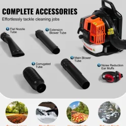 VEVOR Backpack Leaf Blower, 63CC 2-Cycle Gas Leaf Blower with 1.89L Fuel Tank, 1110CFM Air Volume 220MPH Speed, Ideal for Lawn Care, Leaf Cleaning, and Snow Removal