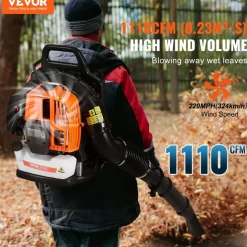 VEVOR Backpack Leaf Blower, 63CC 2-Cycle Gas Leaf Blower with 1.89L Fuel Tank, 1110CFM Air Volume 220MPH Speed, Ideal for Lawn Care, Leaf Cleaning, and Snow Removal