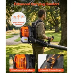 VEVOR Backpack Leaf Blower, 43CC 2-Stroke Engine Gas Powered Leaf Blower with 1.38L Fuel Tank, 447 CFM Air Volume, 150 MPH Air Speed, Ideal for Lawn Care, Leaves Cleaning, Yard Debris & Snow Removal