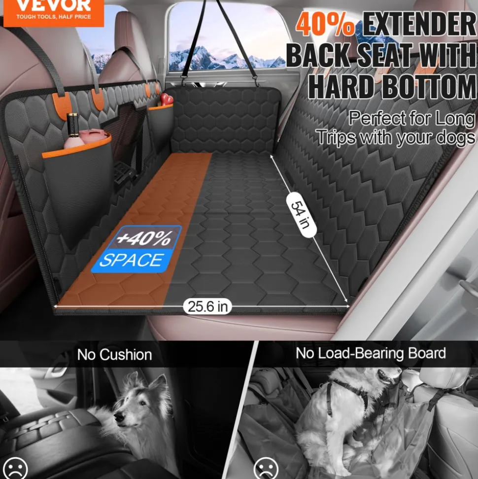 VEVOR Back Seat Extender, Dog Car Seat Cover for Back Seat Bed with Mesh Window and Storage Pocket, Supports 350lbs Dog Hammock for Car Dog Car Bed 54"x25.6" for Car, SUV, Truck