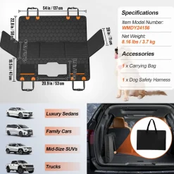 VEVOR Back Seat Extender, Dog Car Seat Cover for Back Seat Bed with Mesh Window and Storage Pocket, Supports 350lbs Dog Hammock for Car Dog Car Bed 54