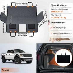 VEVOR Back Seat Extender, Dog Car Seat Cover for Back Seat Bed with Mesh Window and Storage Pocket, Supports 400lbs Dog Hammock for Car Dog Car Bed 57.4"x30.3" for Truck