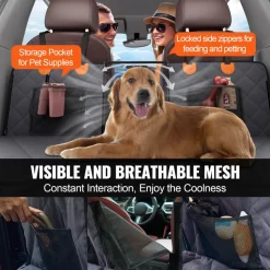 VEVOR Back Seat Extender, Dog Car Seat Cover for Back Seat Bed with Mesh Window and Storage Pocket, Supports 400lbs Dog Hammock for Car Dog Car Bed 57.4