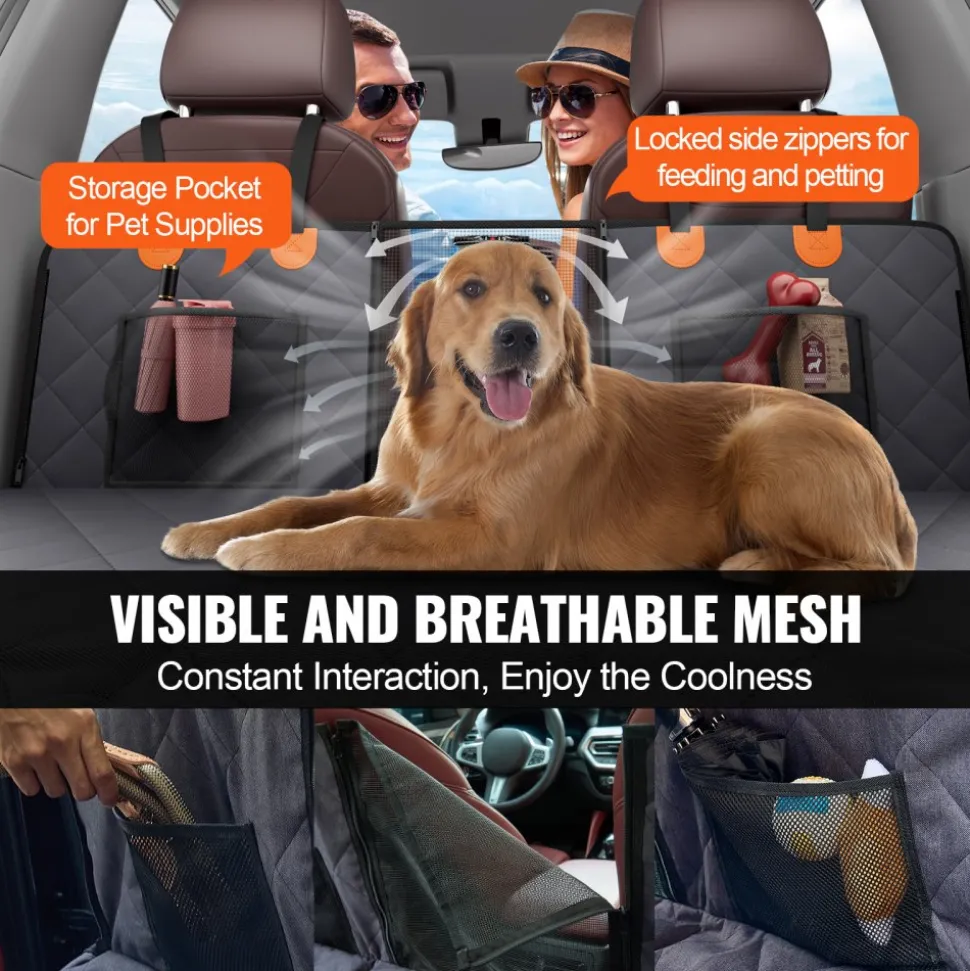 VEVOR Back Seat Extender, Dog Car Seat Cover for Back Seat Bed with Mesh Window and Storage Pocket, Supports 400lbs Dog Hammock for Car Dog Car Bed 57.4"x30.3" for Truck