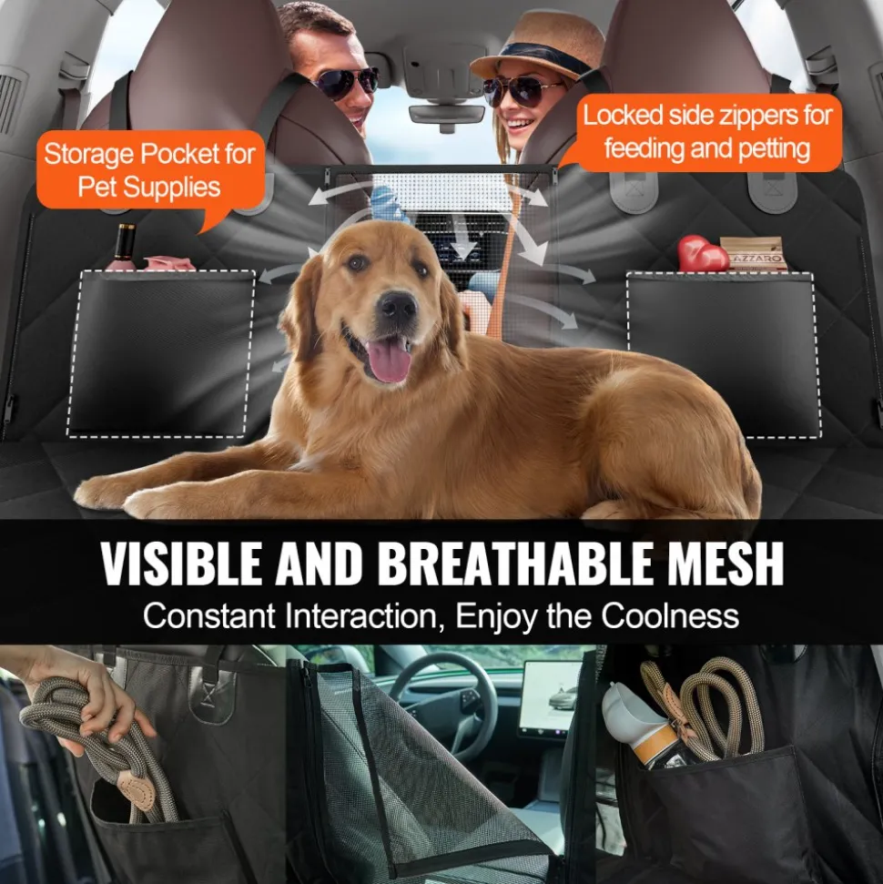 VEVOR Back Seat Extender for Dogs,Dog Hammock for Car Back seat, Dog Car Seat Cover with Hard Bottom Dog Car Seat Bed 53"x24.8" ,Supports 350lb with Mesh Window and Storage Pocket for Car, SUV,Truck