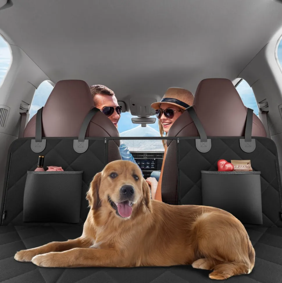 VEVOR Back Seat Extender for Dogs,Dog Hammock for Car Back seat, Dog Car Seat Cover with Hard Bottom Dog Car Seat Bed 53"x24.8" ,Supports 350lb with Mesh Window and Storage Pocket for Car, SUV,Truck