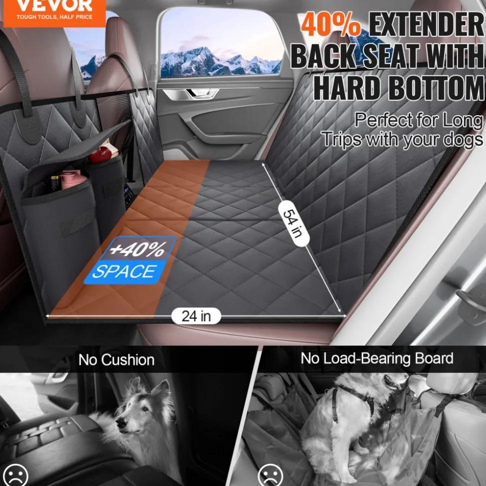 VEVOR Back Seat Extender for Dogs,Dog Hammock for Car Back seat,Waterproof Hard Bottom Dog Car Seat Cover for Back Seat 54"x24",Supports 400lbs with Mesh Window and Storage Pocket for Car, SUV