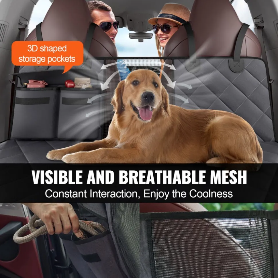 VEVOR Back Seat Extender for Dogs,Dog Hammock for Car Back seat,Waterproof Hard Bottom Dog Car Seat Cover for Back Seat 54"x24",Supports 400lbs with Mesh Window and Storage Pocket for Car, SUV