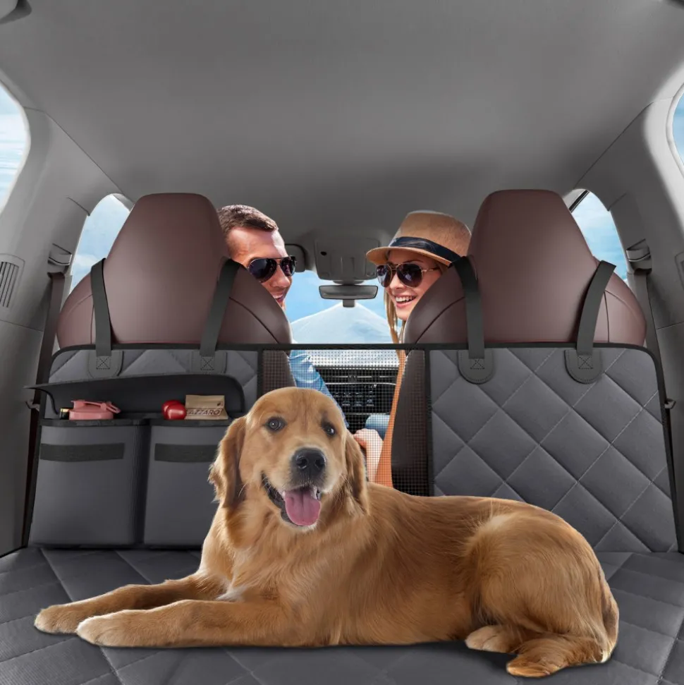 VEVOR Back Seat Extender for Dogs,Dog Hammock for Car Back seat,Waterproof Hard Bottom Dog Car Seat Cover for Back Seat 54"x24",Supports 400lbs with Mesh Window and Storage Pocket for Car, SUV