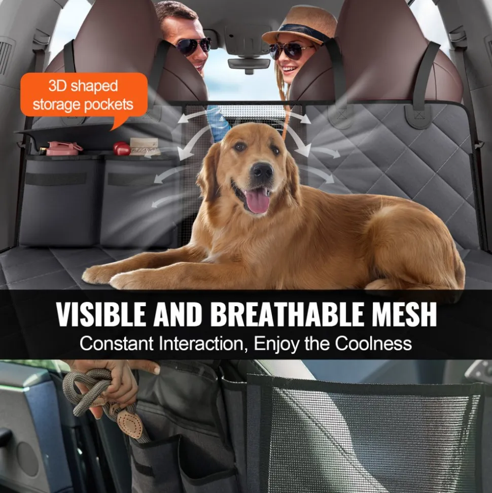 VEVOR Back Seat Extender for Dogs,Dog Hammock for Car Back seat,Waterproof Hard Bottom Dog Car Seat Cover for Back Seat 54"x24",Supports 400lbs with Mesh Window and Storage Pocket for Car, SUV