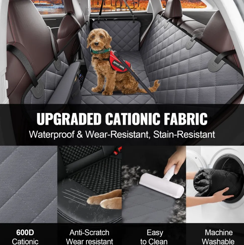 VEVOR Back Seat Extender for Dogs,Dog Hammock for Car Back seat,Waterproof Hard Bottom Dog Car Seat Cover for Back Seat 54"x24",Supports 400lbs with Mesh Window and Storage Pocket for Car, SUV