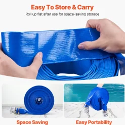 VEVOR Backwash Hose, 2 in x 100 ft, Blue High Quality PVC Hose, with Clamps, Camlock, Aluminum Fittings, Fit Various Pumps, for Sewage Treatment, Water Transportation and More Agricultural Purposes