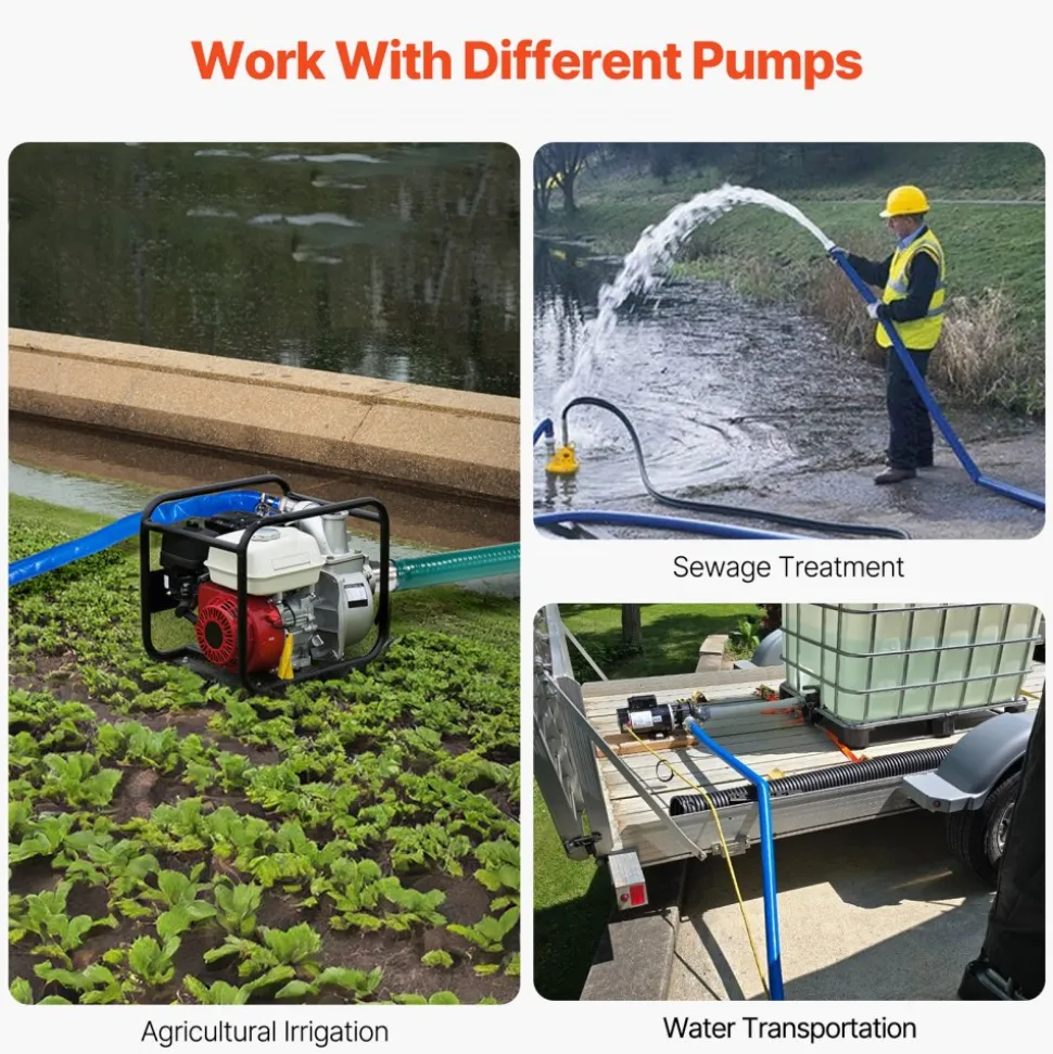 VEVOR Backwash Hose, 2 in x 100 ft, Blue High Quality PVC Hose, with Clamps, Camlock, Aluminum Fittings, Fit Various Pumps, for Sewage Treatment, Water Transportation and More Agricultural Purposes