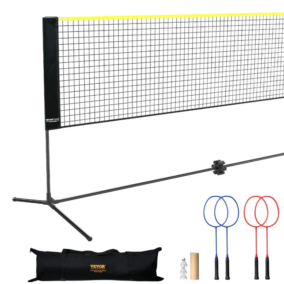 VEVOR Badminton Net, Height Adjustable Volleyball Net, 20ft Wide Foldable Pickleball Net, Portable Tennis Net Set with Poles, Stand, Bag, Rackets, Nylon Shuttlecocks, Kid Backyard Indoor Outdoor Use