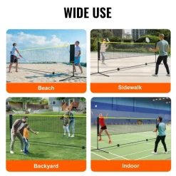 VEVOR Badminton Net, Height Adjustable Volleyball Net, 20ft Wide Foldable Pickleball Net, Portable Tennis Net Set with Poles, Stand, Bag, Rackets, Nylon Shuttlecocks, Kid Backyard Indoor Outdoor Use