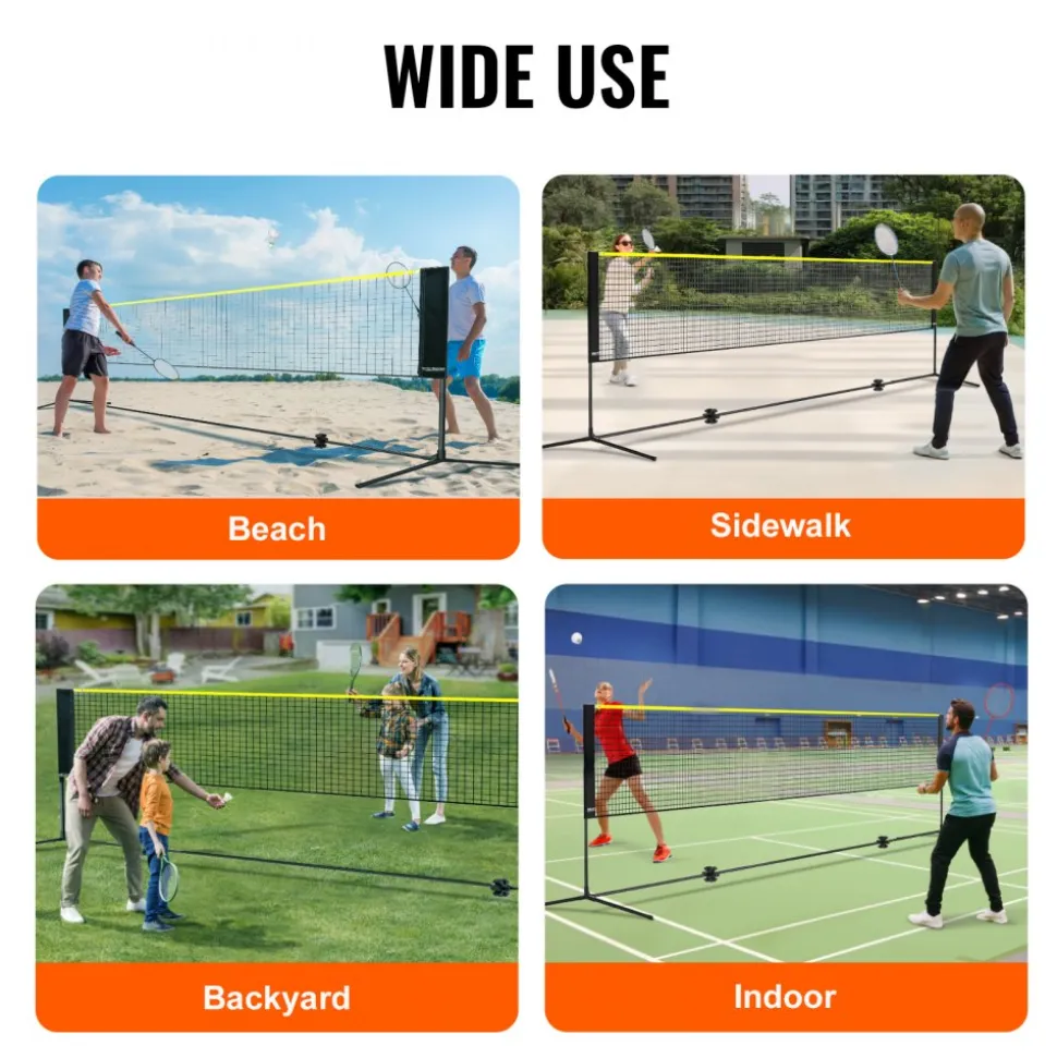 VEVOR Badminton Net, Height Adjustable Volleyball Net, 20ft Wide Foldable Pickleball Net, Portable Tennis Net Set with Poles, Stand, Bag, Rackets, Nylon Shuttlecocks, Kid Backyard Indoor Outdoor Use